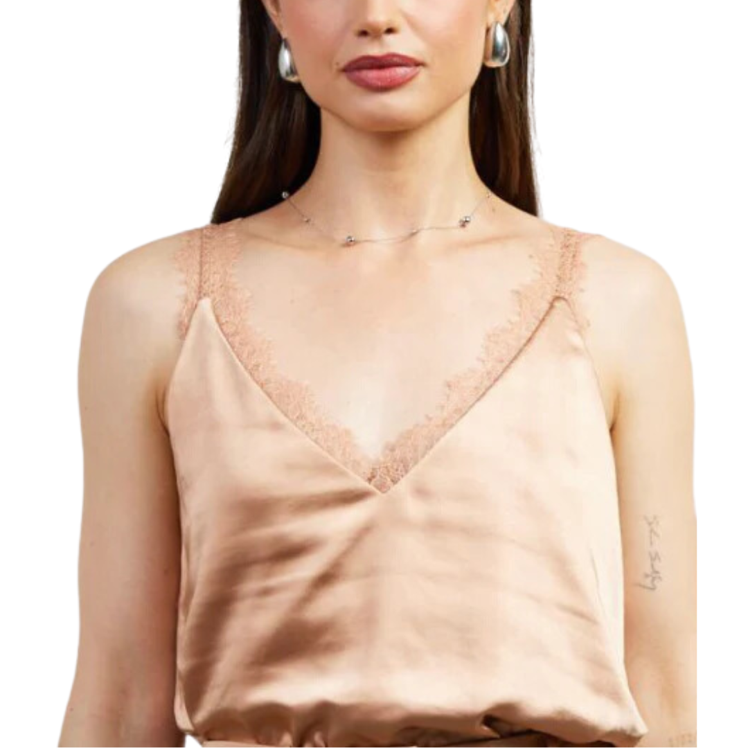 LACE TRIM SATIN CAMI ALMOND