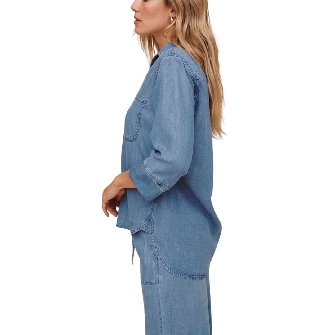 LONG SLEEVE SHIRT TAIL BUTTON DOWN INDIGO HARBOR WASH