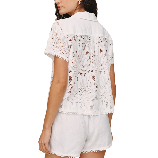 SHORT SLEEVE CONTRAST BUTTON DOWN WHITE