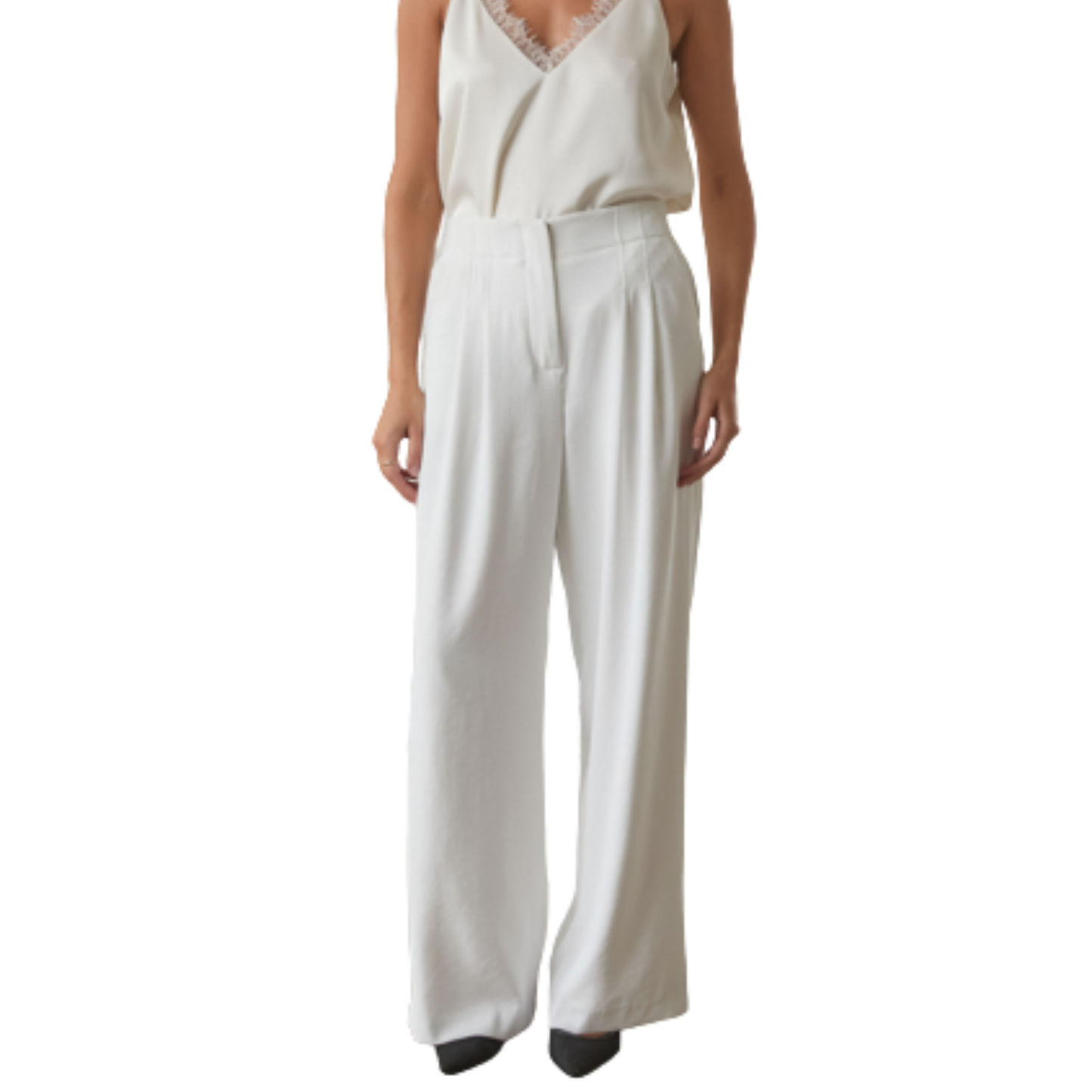 PLEATED WIDE LEG PANTS WHITE