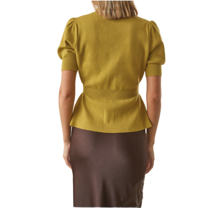 KATRINA SHORT SLEEVE RIBBED CARDIGAN CHARTREUSE