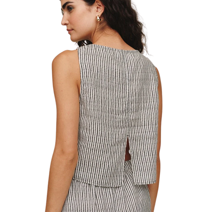 BOAT NECK SPLIT BACK HATCH STRIPE