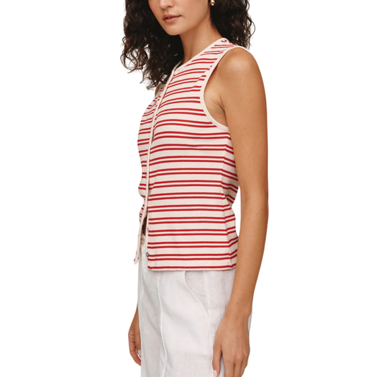 SLEEVELESS BUTTON DOWN TOP SUNSET SAIL STRIPE