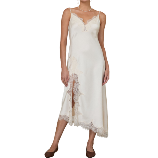 CRINKLED LACE SATIN CAMI DRESS IVORY