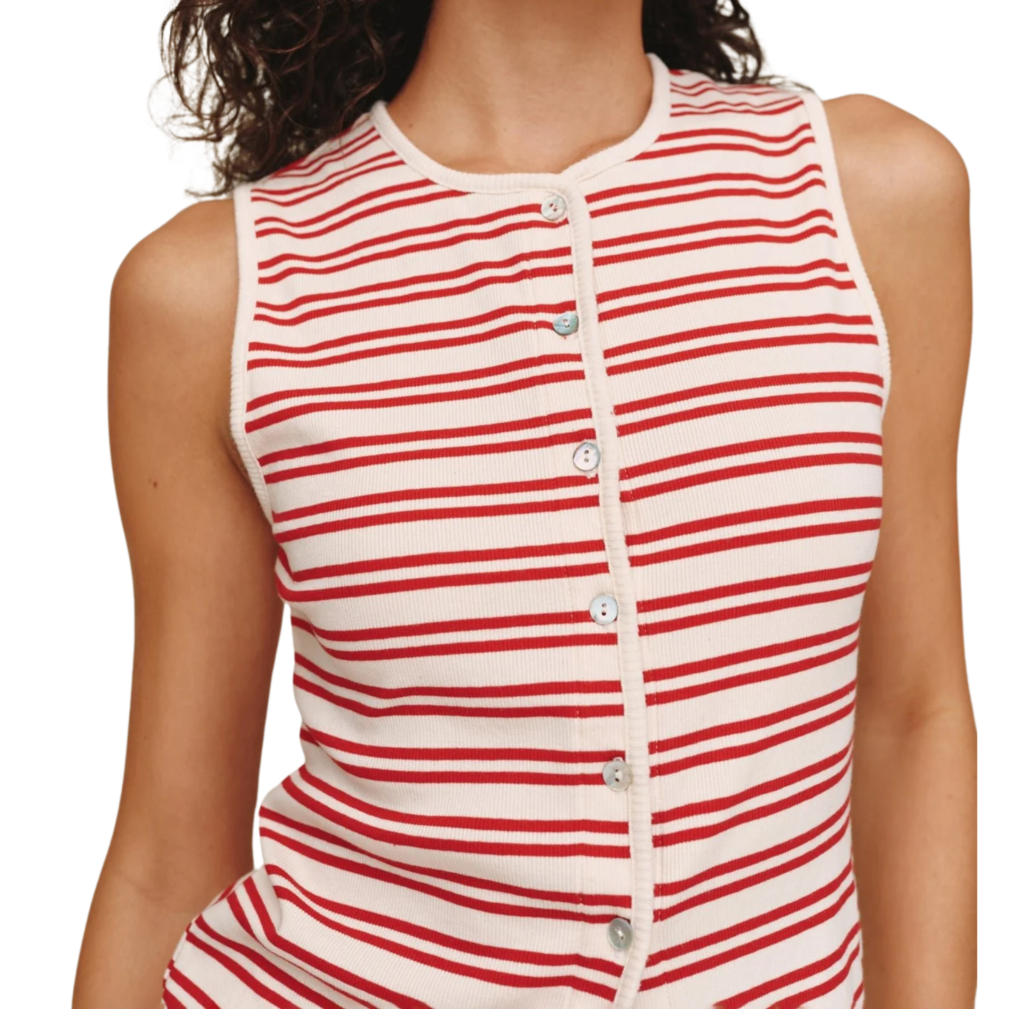 SLEEVELESS BUTTON DOWN TOP SUNSET SAIL STRIPE