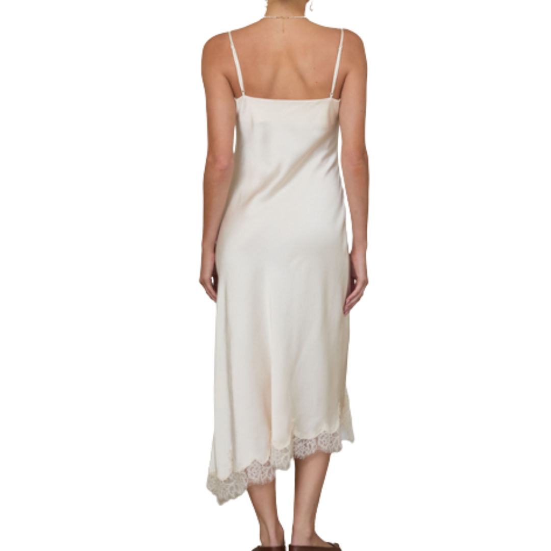 CRINKLED LACE SATIN CAMI DRESS IVORY