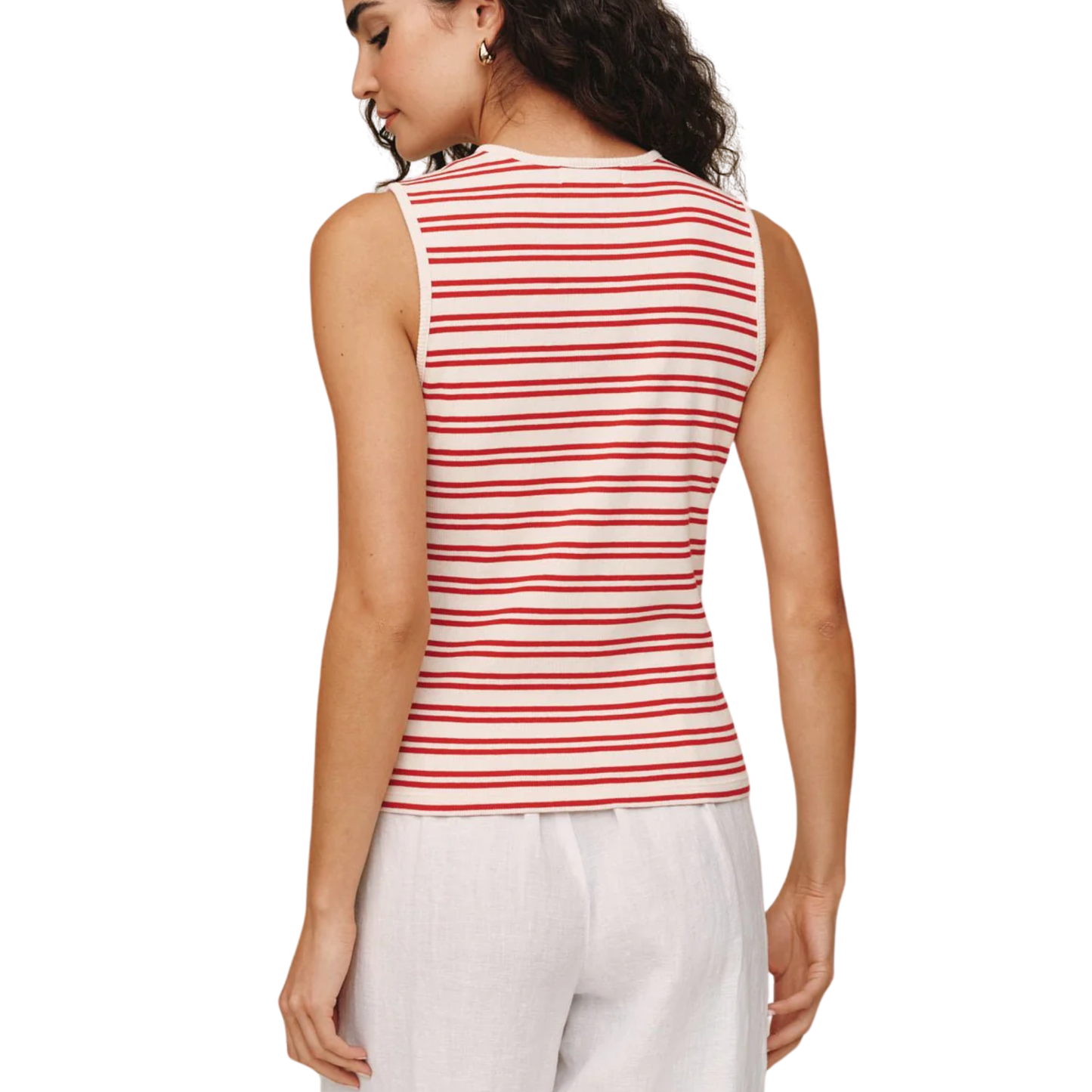 SLEEVELESS BUTTON DOWN TOP SUNSET SAIL STRIPE