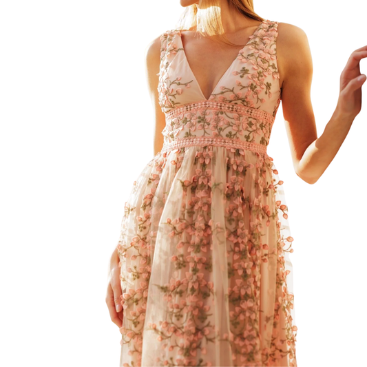 FLORAL LACE MAXI DRESS MAUVE