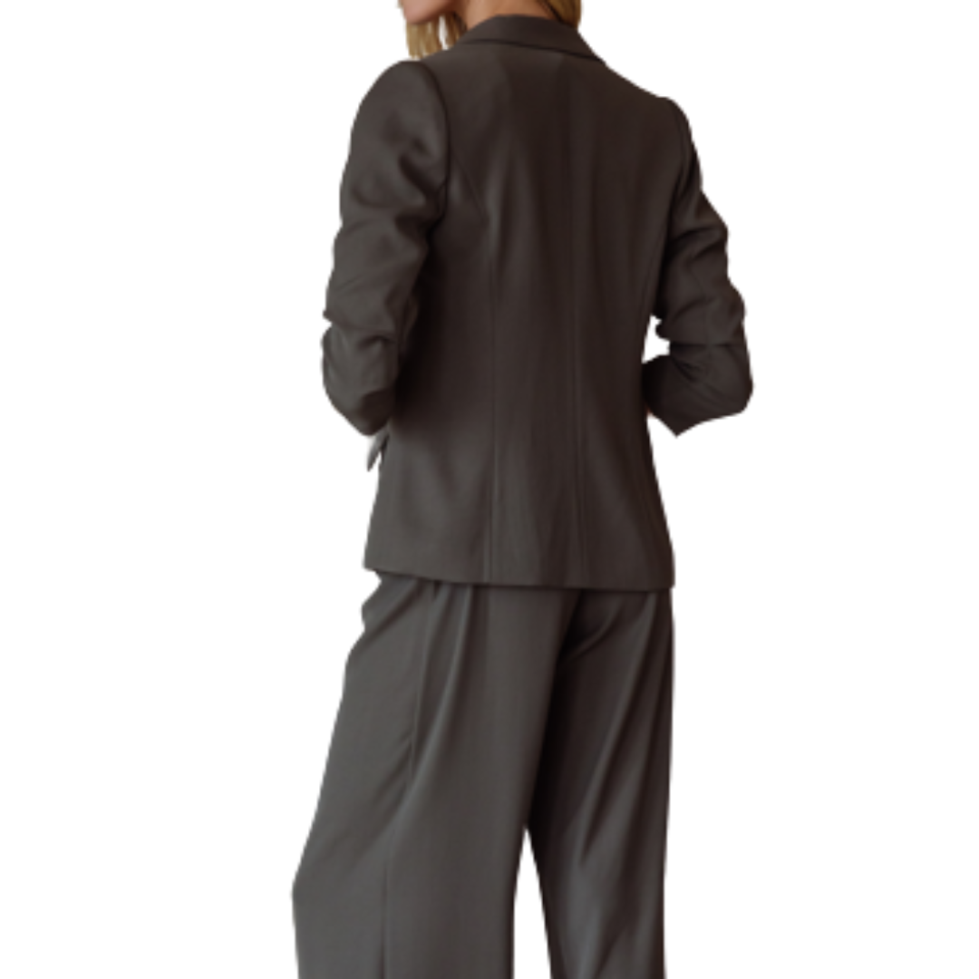 OLIVE SHIRRED SLEEVE BLAZER