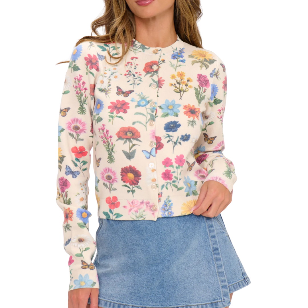 CAFE CARDIGAN FRENCH FLORAL KNIT