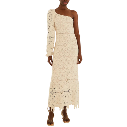 ONE SHOULDER CROCHET DRESS OFF WHITE