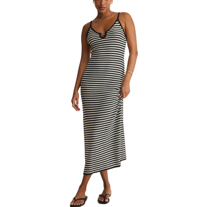 MAJESTIC STRIPED MIDI DRESS BLACK