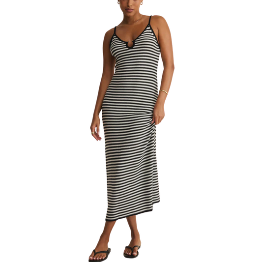 MAJESTIC STRIPED MIDI DRESS BLACK