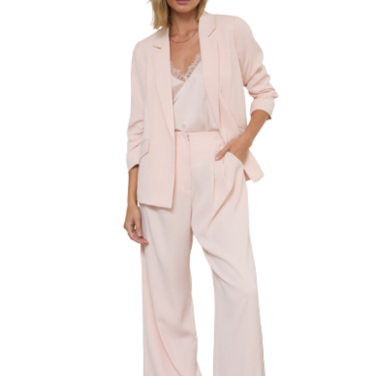 BLUSH PINK SHIRRED SLEEVE BLAZER