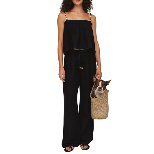 BEADED DRAWSTRING BEACH PANT BLACK