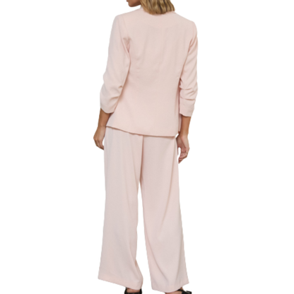 BLUSH PINK SHIRRED SLEEVE BLAZER