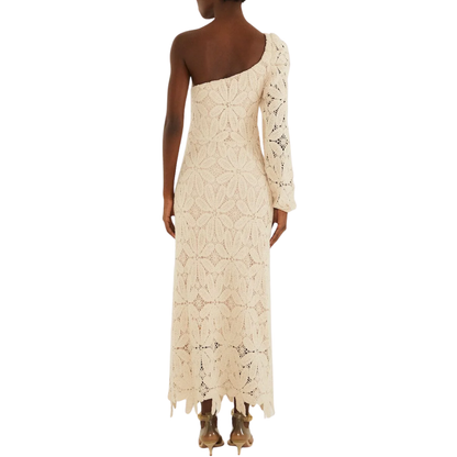 ONE SHOULDER CROCHET DRESS OFF WHITE