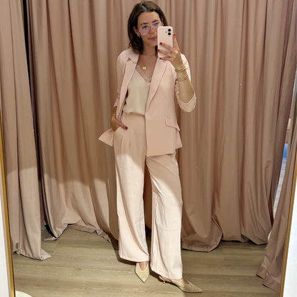 BLUSH PINK SHIRRED SLEEVE BLAZER