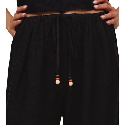 BEADED DRAWSTRING BEACH PANT BLACK