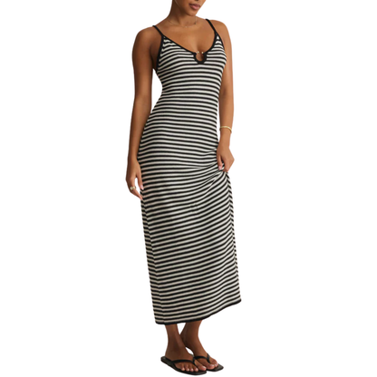 MAJESTIC STRIPED MIDI DRESS BLACK