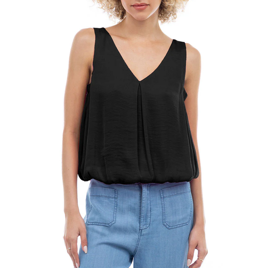 LILY VNECK BUBBLE TOP BLACK