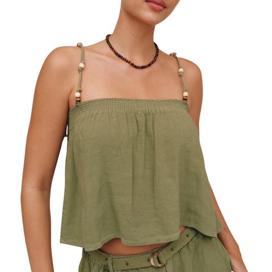 SMOCKED BEADED STRAP OLIVE