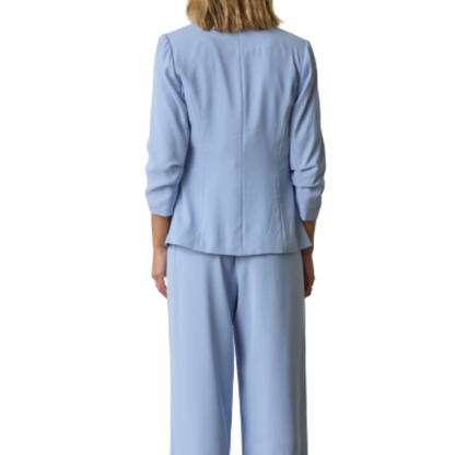BLUE SHIRRED SLEEVE BLAZER