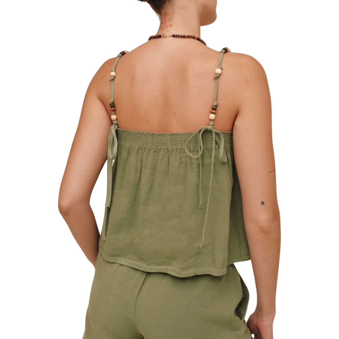 SMOCKED BEADED STRAP OLIVE