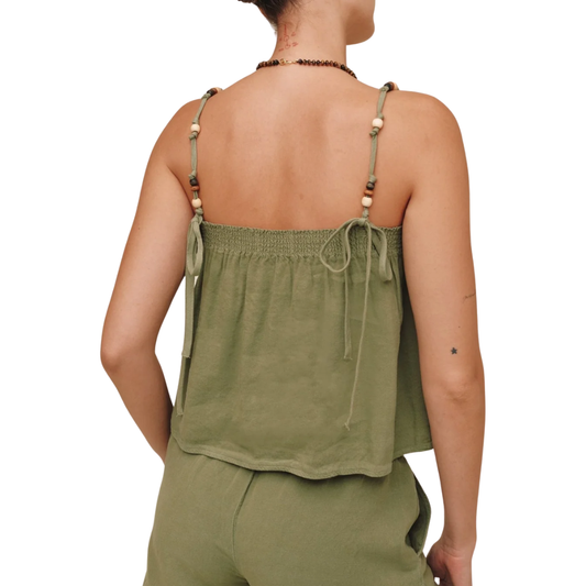 SMOCKED BEADED STRAP OLIVE