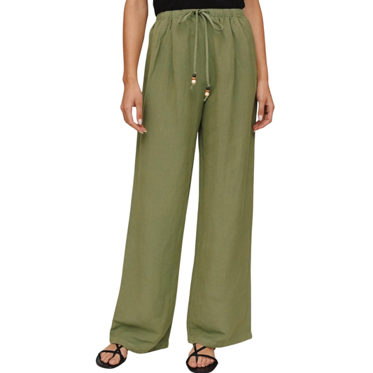 BEADED DRAWSTRING BEACH PANT OLIVE