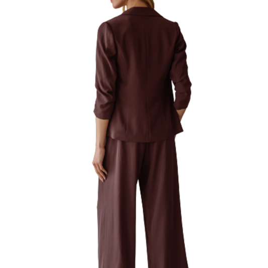 ESPRESSO SHIRRED SLEEVE BLAZER