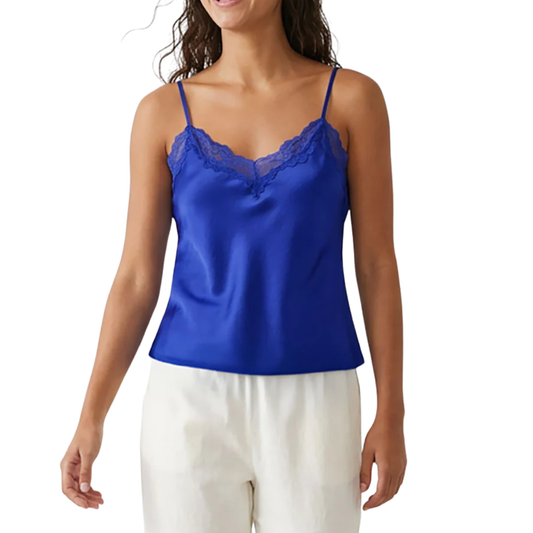 VIVIENNE SATIN LACE TRIM CAMI CAPRI BLUE