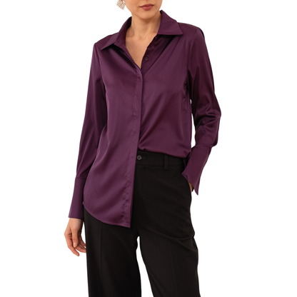 LEA SATIN SHIRT PRUNE