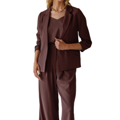 ESPRESSO SHIRRED SLEEVE BLAZER