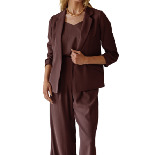 ESPRESSO SHIRRED SLEEVE BLAZER