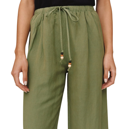 BEADED DRAWSTRING BEACH PANT OLIVE