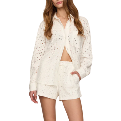 ELISE KNIT EYELET BUTTON UP WHITE