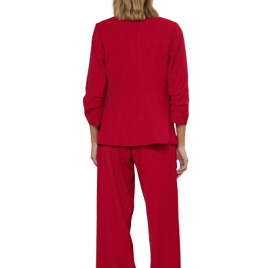 JESTER RED SHIRRED SLEEVE BLAZER