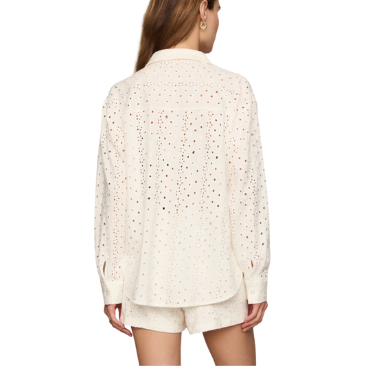 ELISE KNIT EYELET BUTTON UP WHITE