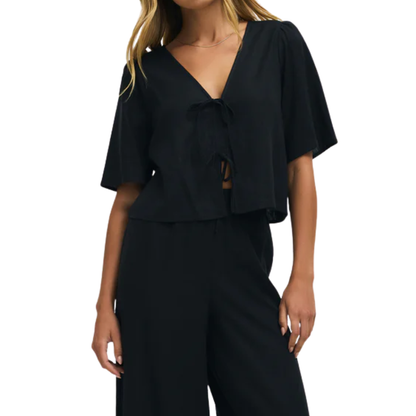 LA BELLE LINEN TOP BLACK