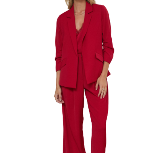 JESTER RED SHIRRED SLEEVE BLAZER