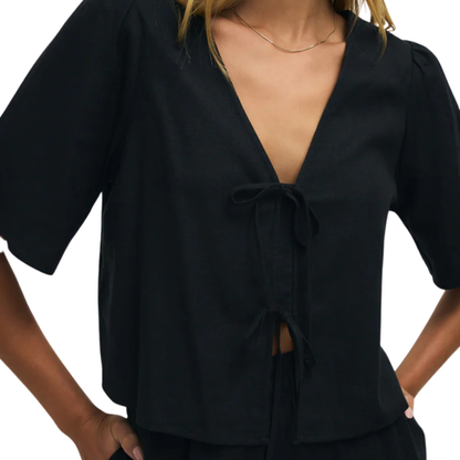 LA BELLE LINEN TOP BLACK