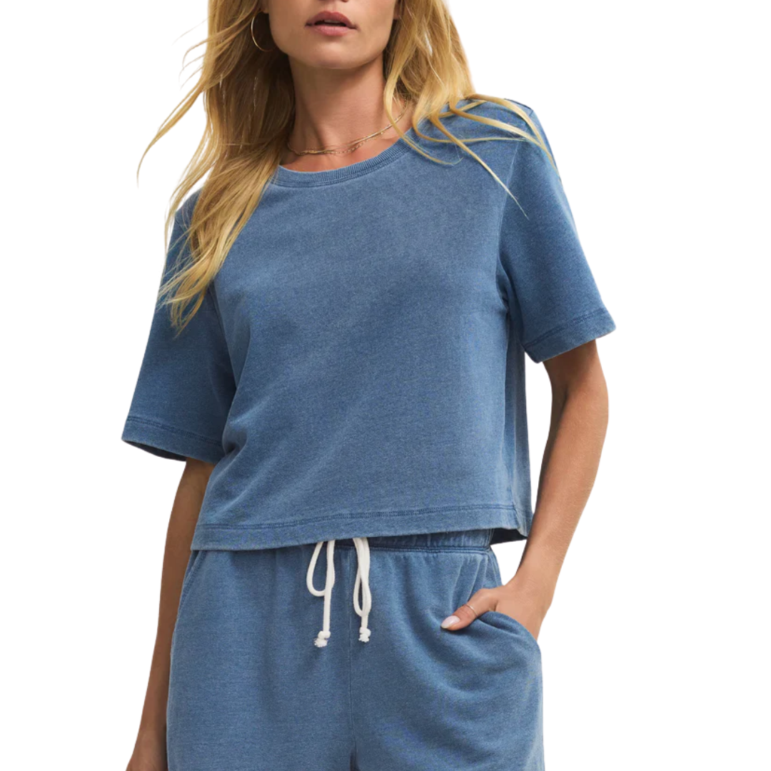 CURRAN KNIT DENIM SWEATSHIRT CALYPSO BLUE INDIGO