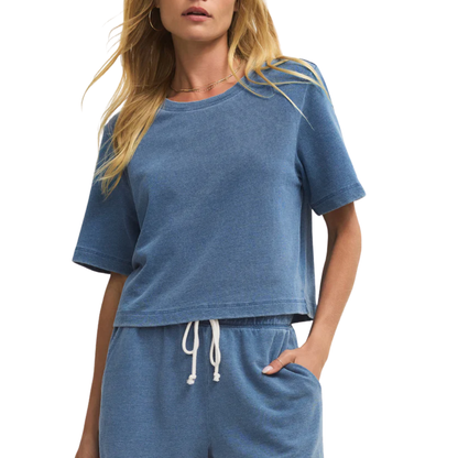 CURRAN KNIT DENIM SWEATSHIRT CALYPSO BLUE INDIGO