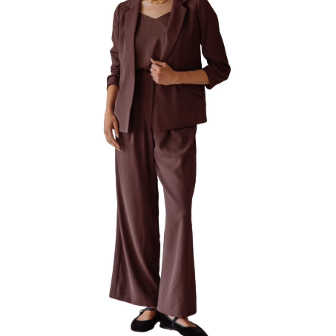 PLEATED WIDE LEG PANTS ESPRESSO