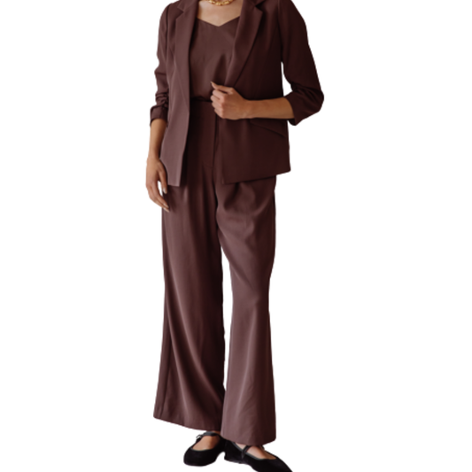 PLEATED WIDE LEG PANTS ESPRESSO