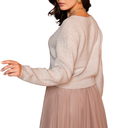 MILA VNECK KNITTED CARDIGAN TAUPE