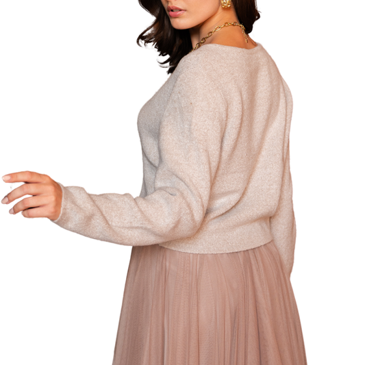 MILA VNECK KNITTED CARDIGAN TAUPE