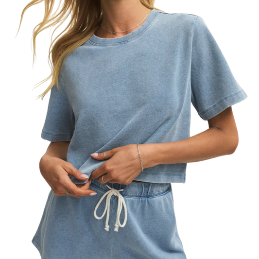 CURRAN KNIT DENIM SWEATSHIRT OCEAN AIR INDIGO