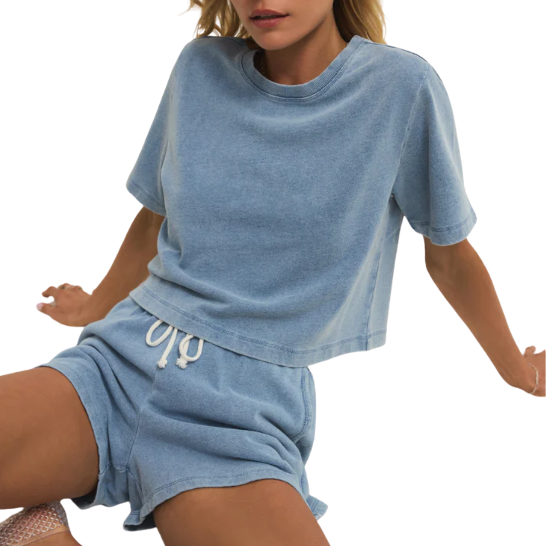 CURRAN KNIT DENIM SWEATSHIRT OCEAN AIR INDIGO